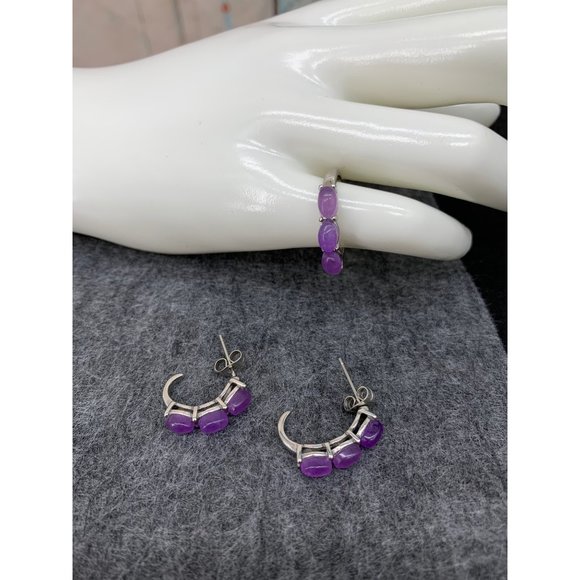 Purple Stones Ring (Size 6) and Post Earrings - Picture 1 of 10